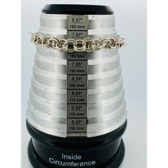 Estate Sterling Silver 925 Double Link Charm Bracelet 7" Round Circle Chain - Picture 2 of 8